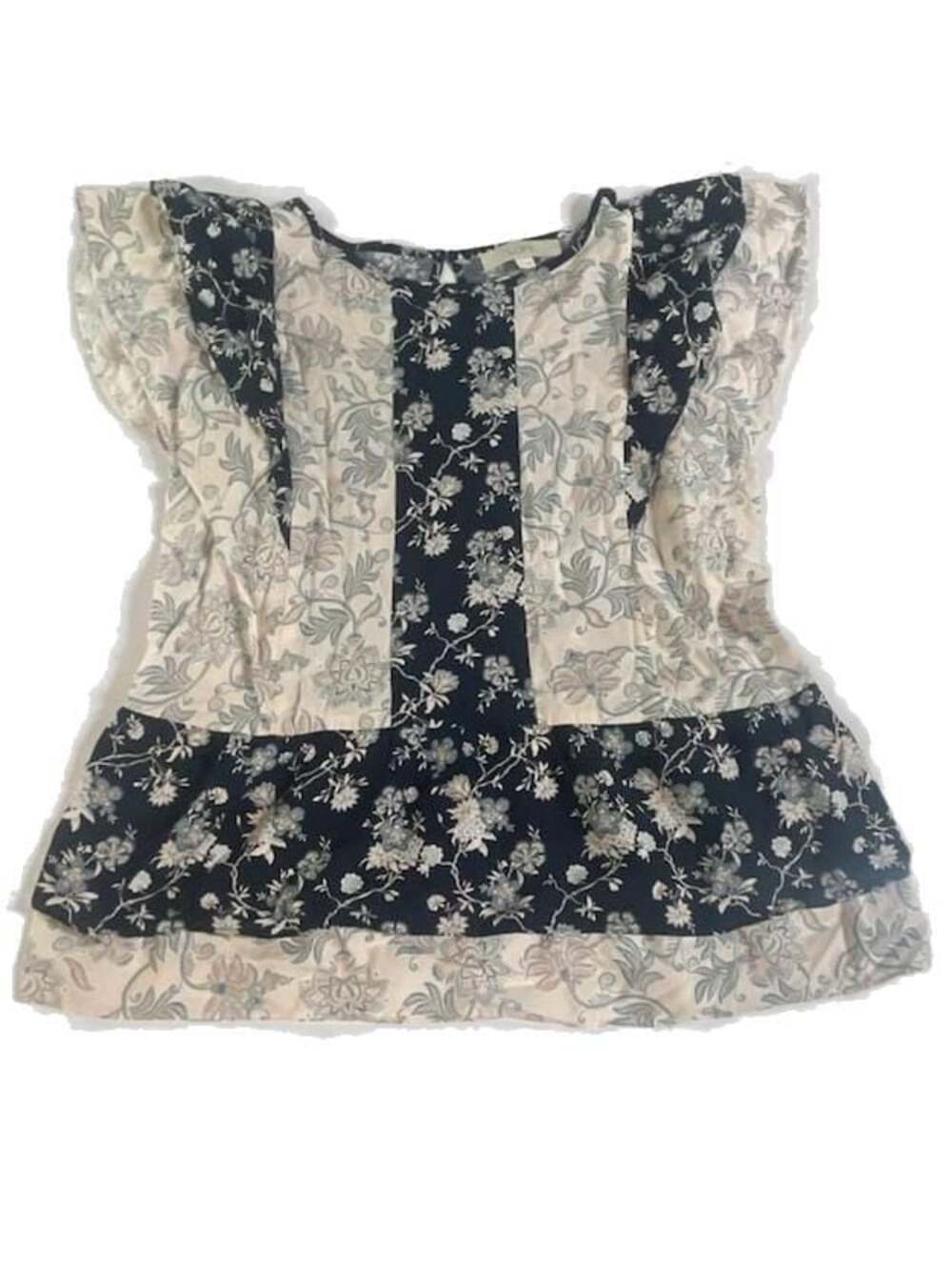 LOFT Floral Patchwork Flutter Sleeve Peplum Top Size M